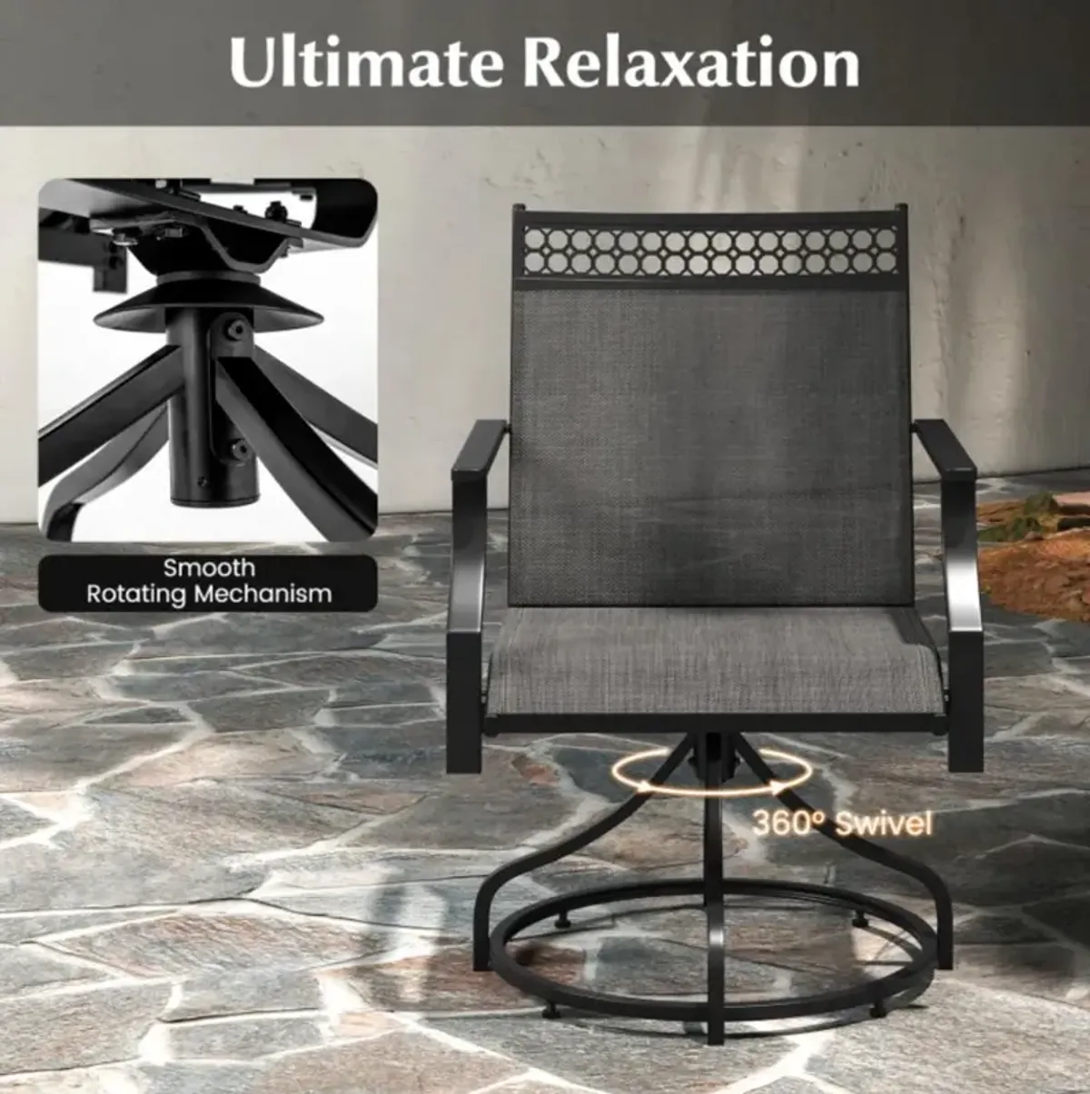 Hivvago Patio Swivel Dining Chairs Set of 2 with Heavy-duty Metal Frame and Armrests