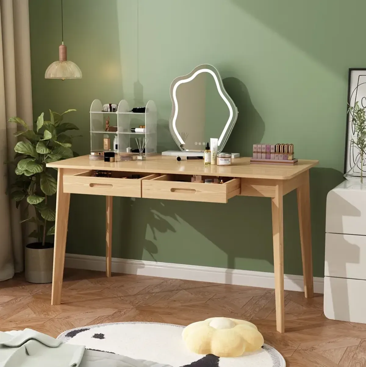47.2 in. W-21.7 in D-29.5 in H Rectangular Light Wood Color MDF Computer Desk with 2 Drawers