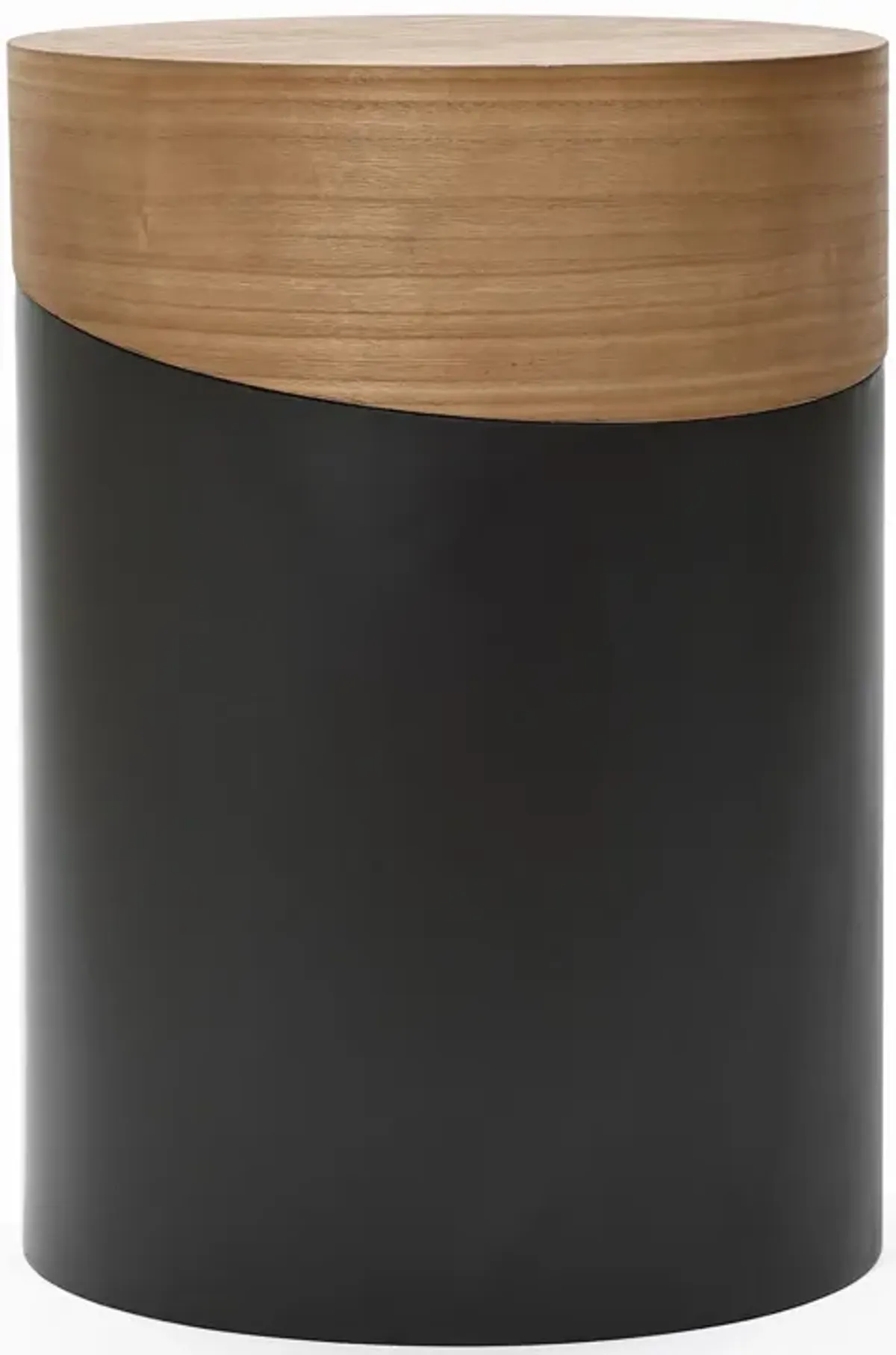 LuxenHome Natural Wood and Metal Round Accent Side Table