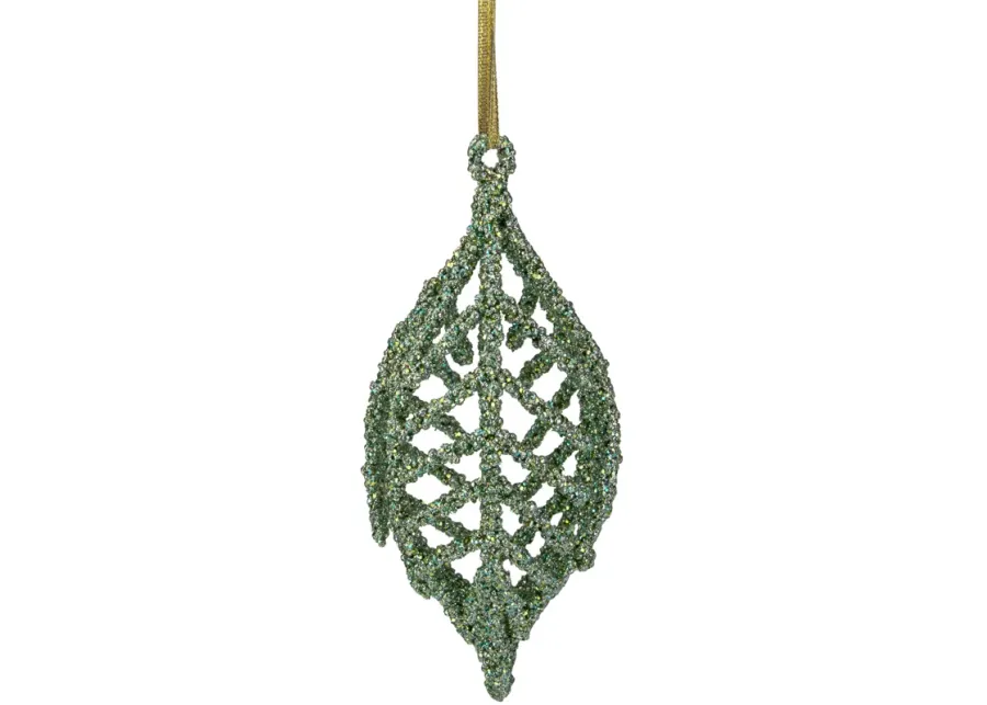 6.5" Green 3-D Glittered Iron Wire Finial Christmas Ornament