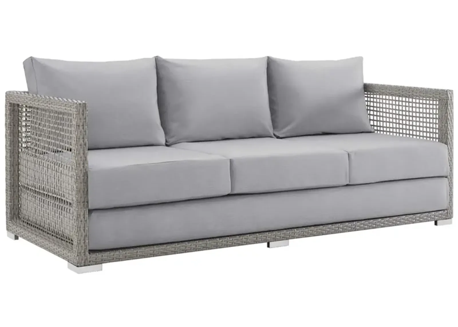 Aura Outdoor Patio Sofa - Synthetic Gray Wicker Rattan, Aluminum Frame, All-Weather Cushions, Comfortable & Stylish - Perfect for Outdoor Spaces