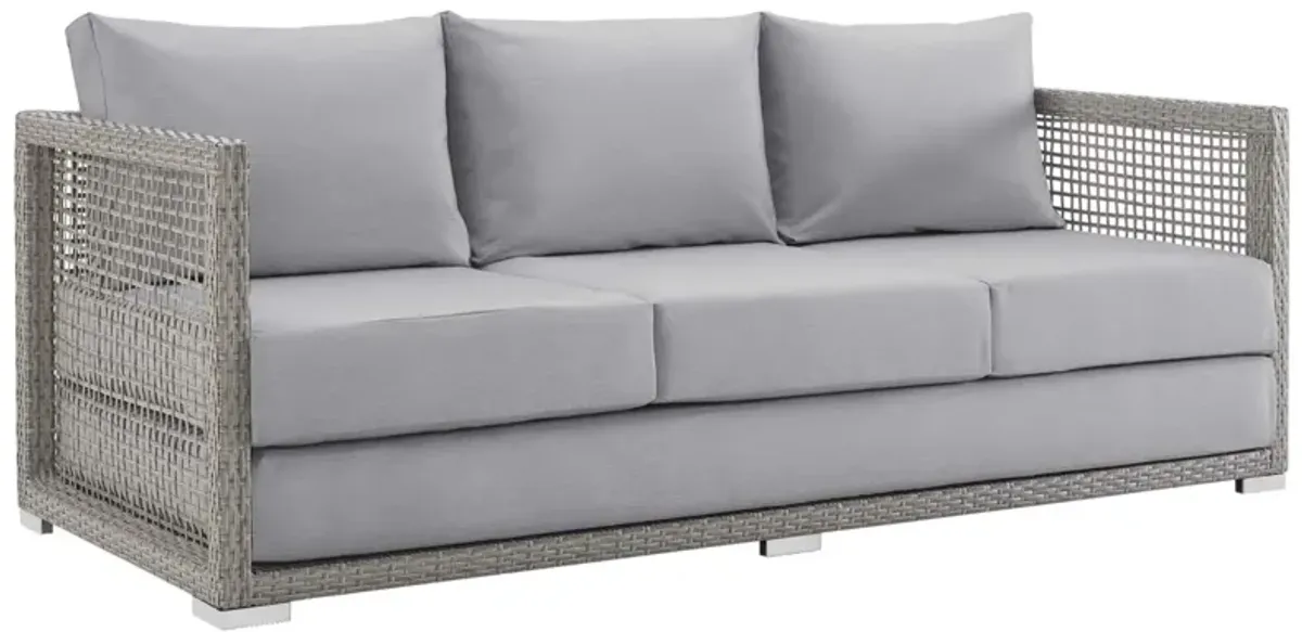 Aura Outdoor Patio Sofa - Synthetic Gray Wicker Rattan, Aluminum Frame, All-Weather Cushions, Comfortable & Stylish - Perfect for Outdoor Spaces