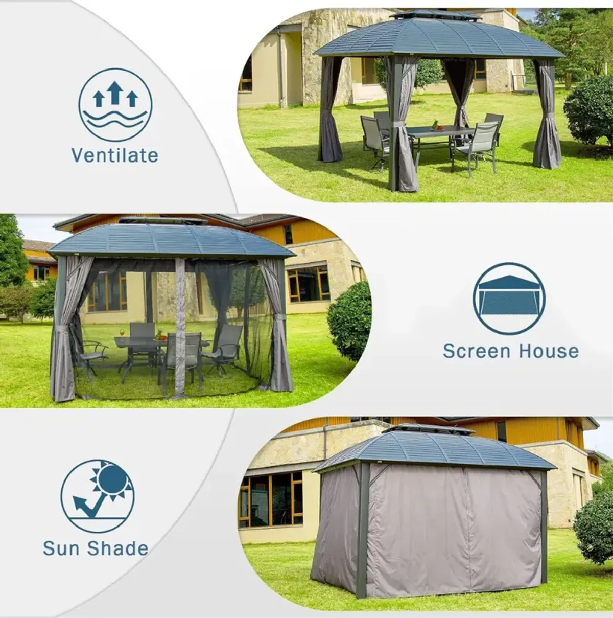 10'X12' Permanent Hardtop Gazebo with Curtains & Netting