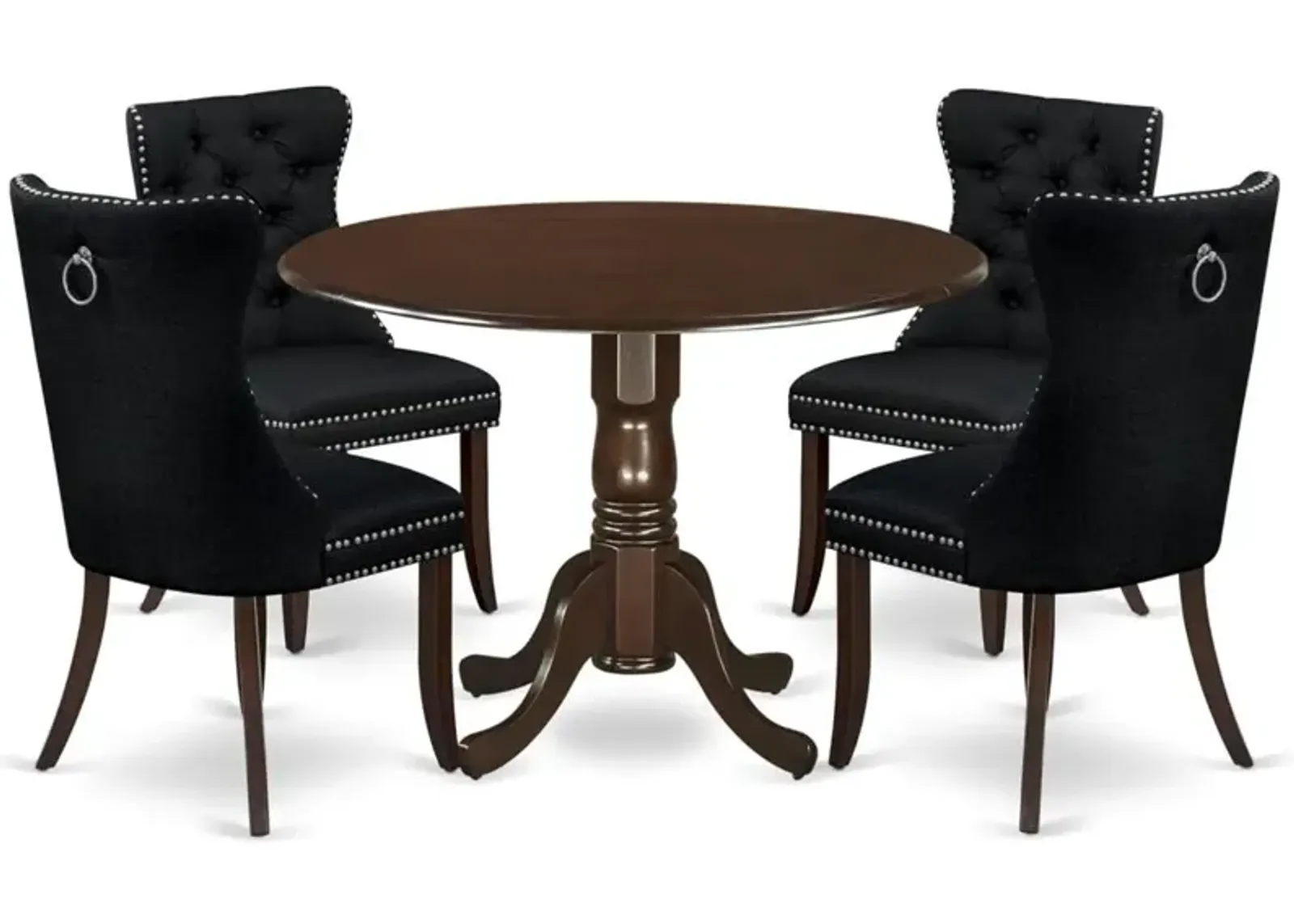 5 Piece Dining Room Furniture Set Contains a Round Kitchen Table with Dropleaf