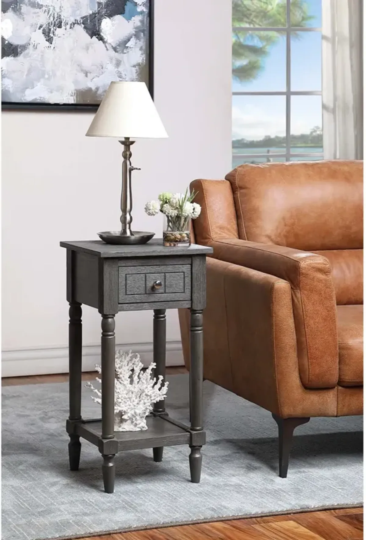 Convenience Concepts French Country Khloe 1 Drawer Accent Table with Shelf, Wirebrush Dark Gray