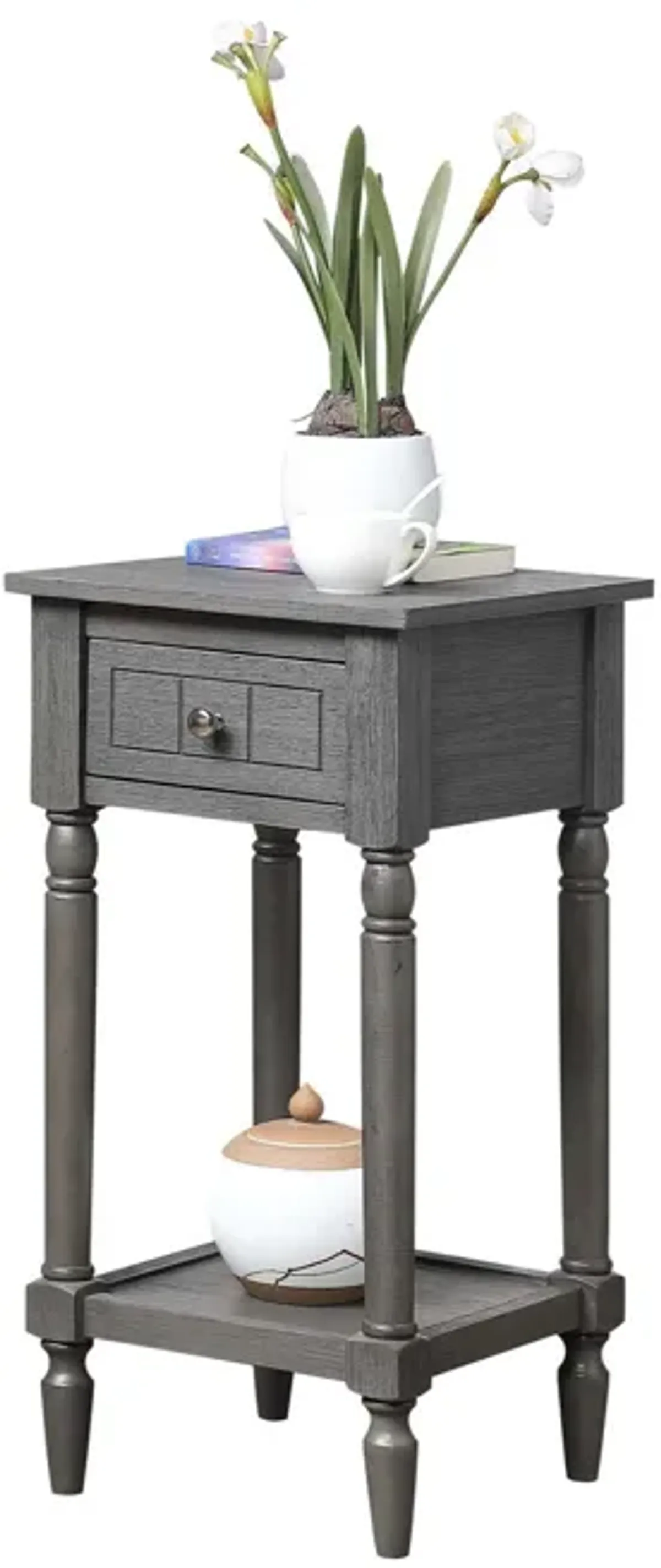 Convenience Concepts French Country Khloe 1 Drawer Accent Table with Shelf, Wirebrush Dark Gray