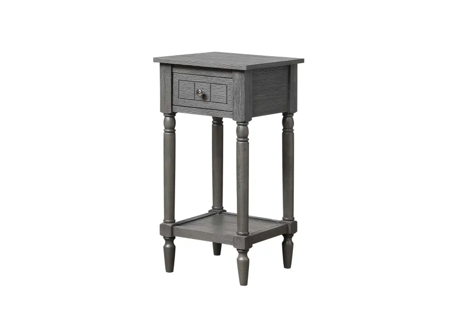 Convenience Concepts French Country Khloe 1 Drawer Accent Table with Shelf, Wirebrush Dark Gray