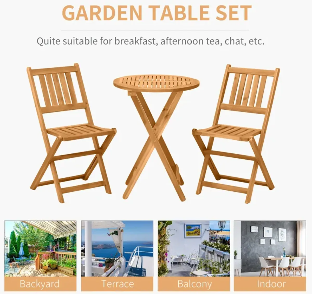 Teak Alfresco Bistro: 3-Piece Folding Acacia Wood Set with Square Table