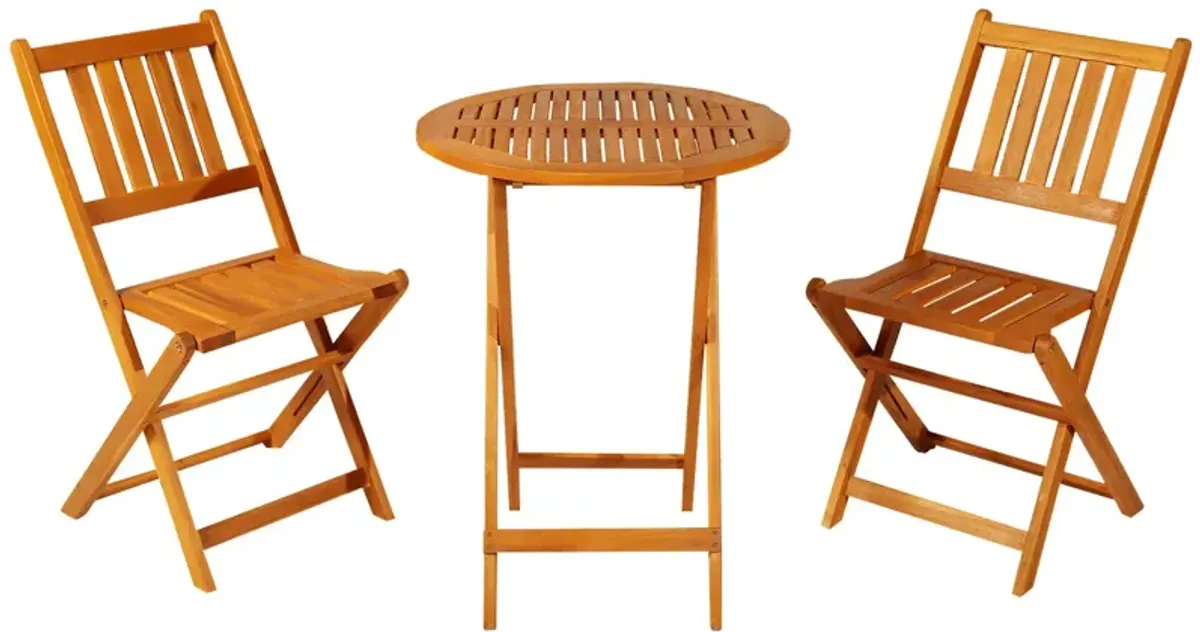 Teak Alfresco Bistro: 3-Piece Folding Acacia Wood Set with Square Table