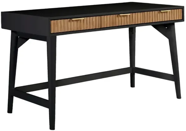 Eli 52 Inch 3 Drawer Home Office Desk, Mahogany Wood, Black, Brown-Benzara