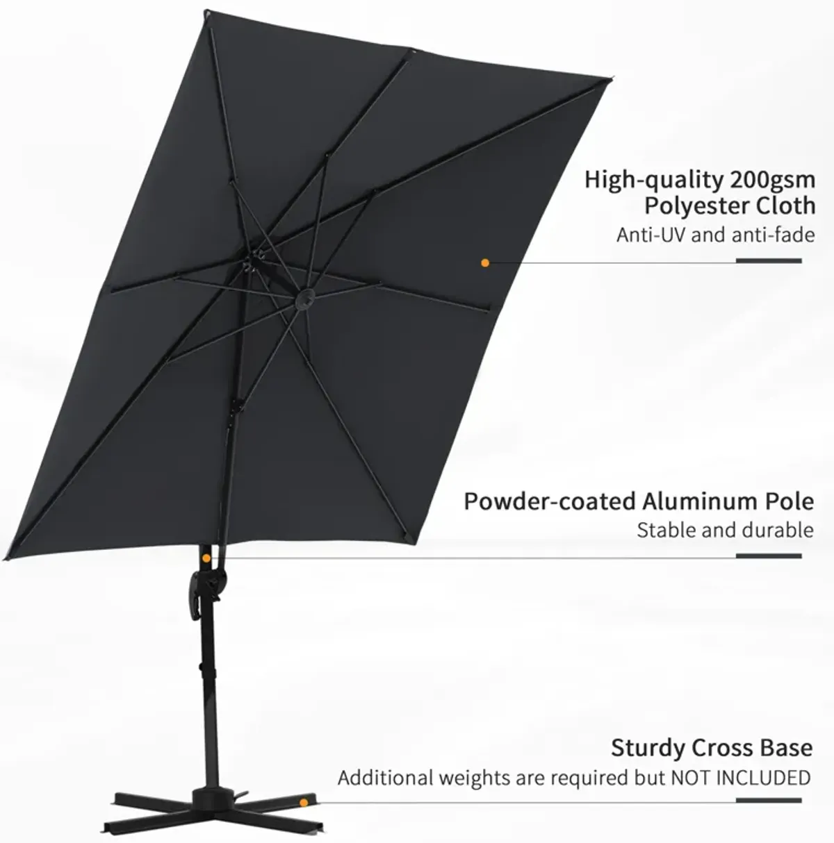 Outsunny 8FT Cantilever Patio Umbrella, Square Outdoor Offset Umbrella with 360° Rotation, Aluminum Hanging Umbrella with 3-Position Tilt, Crank & Cross Base for Garden Deck Pool Backyard, Off White