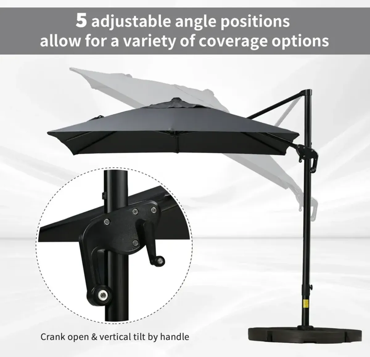 Outsunny 8FT Cantilever Patio Umbrella, Square Outdoor Offset Umbrella with 360° Rotation, Aluminum Hanging Umbrella with 3-Position Tilt, Crank & Cross Base for Garden Deck Pool Backyard, Off White