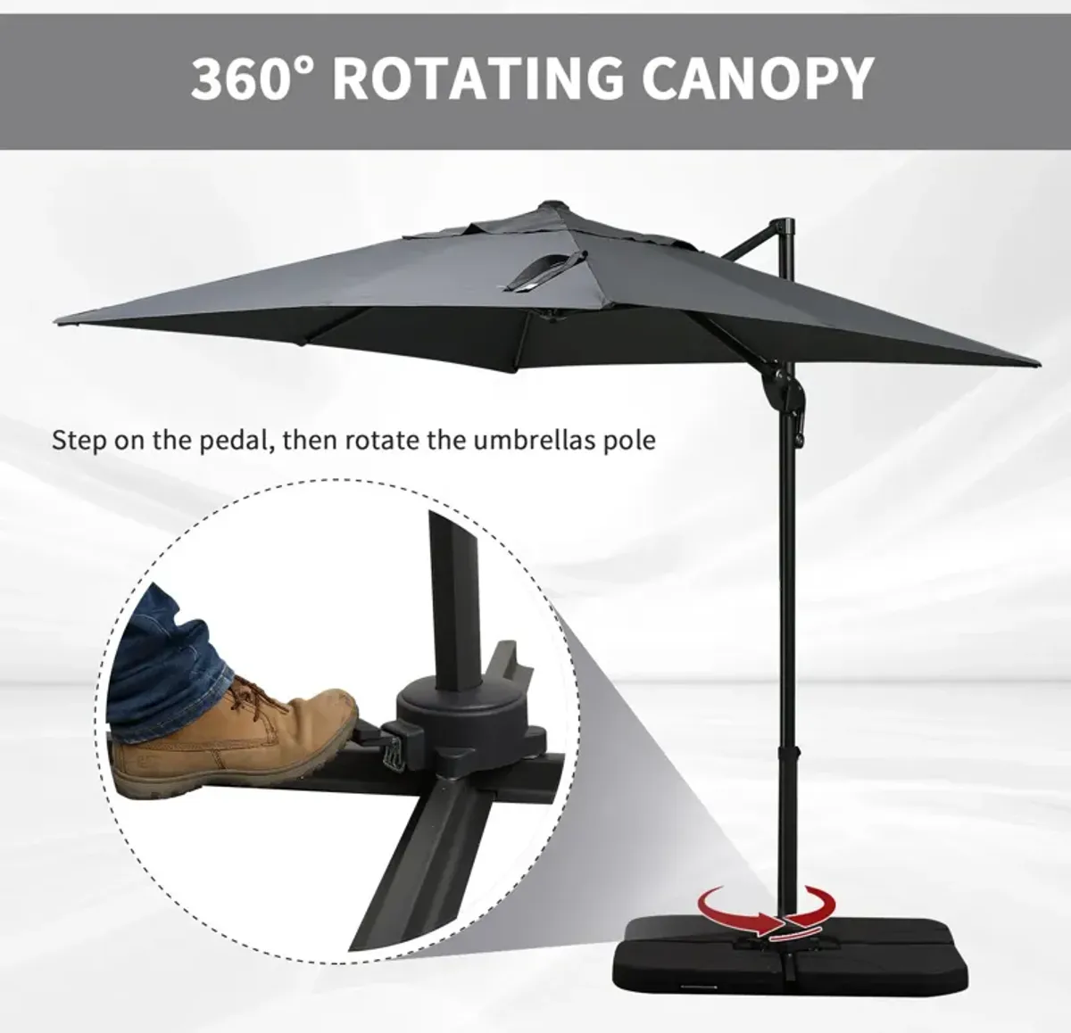 Outsunny 8FT Cantilever Patio Umbrella, Square Outdoor Offset Umbrella with 360° Rotation, Aluminum Hanging Umbrella with 3-Position Tilt, Crank & Cross Base for Garden Deck Pool Backyard, Off White