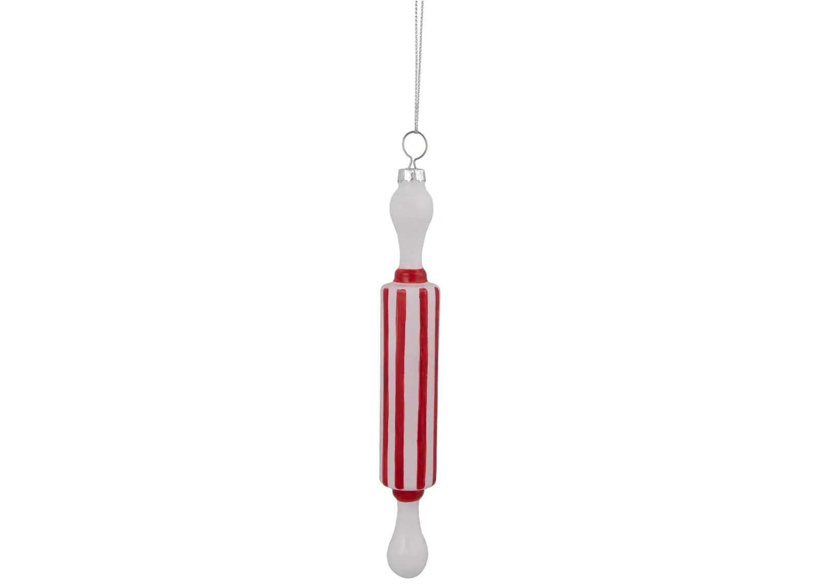 7.25" Red Striped Rolling Pin Glass Christmas Ornament