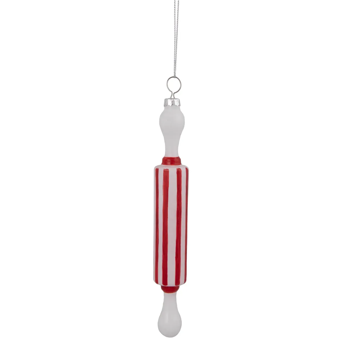 7.25" Red Striped Rolling Pin Glass Christmas Ornament