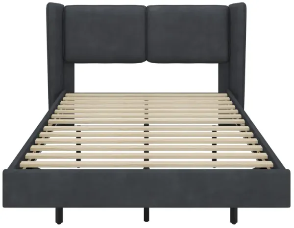 Merax Velvet Fabric Floating Platform Bed Frame with LED Lights