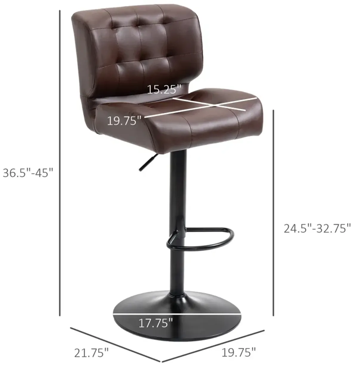 Brown Bar Duo: Adjustable Stools Set with Padded Cushions