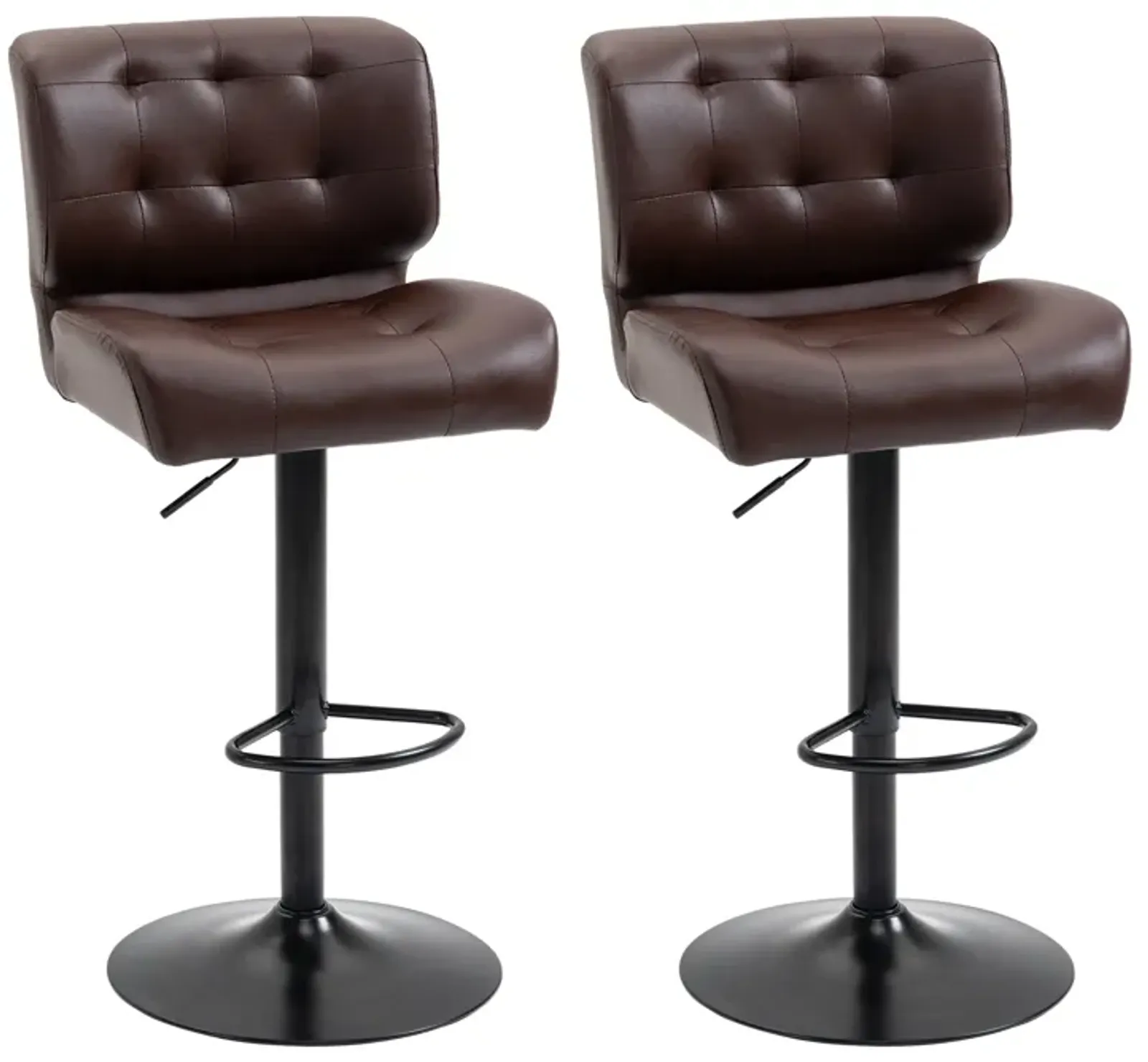 Brown Bar Duo: Adjustable Stools Set with Padded Cushions