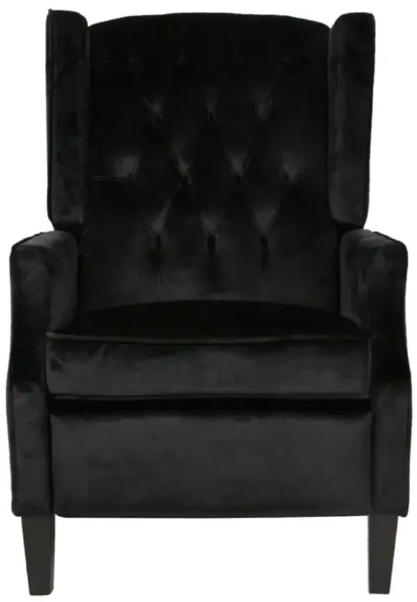 Octa Manual Recliner Chair, Button Tufted Wingback Design Black Velvet - Benzara