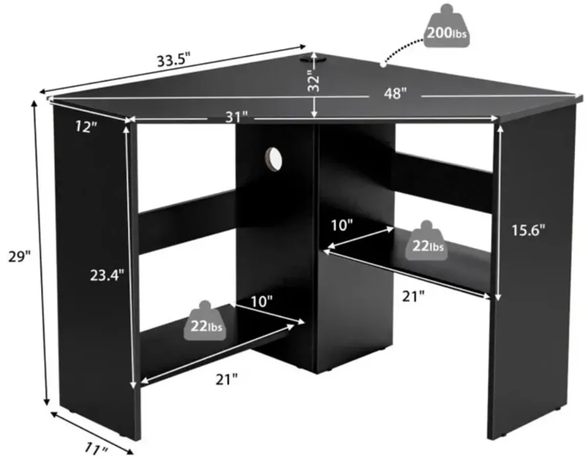 Hivvago Corner Computer Desk Triangle Writing Workstation with Storage Shelf