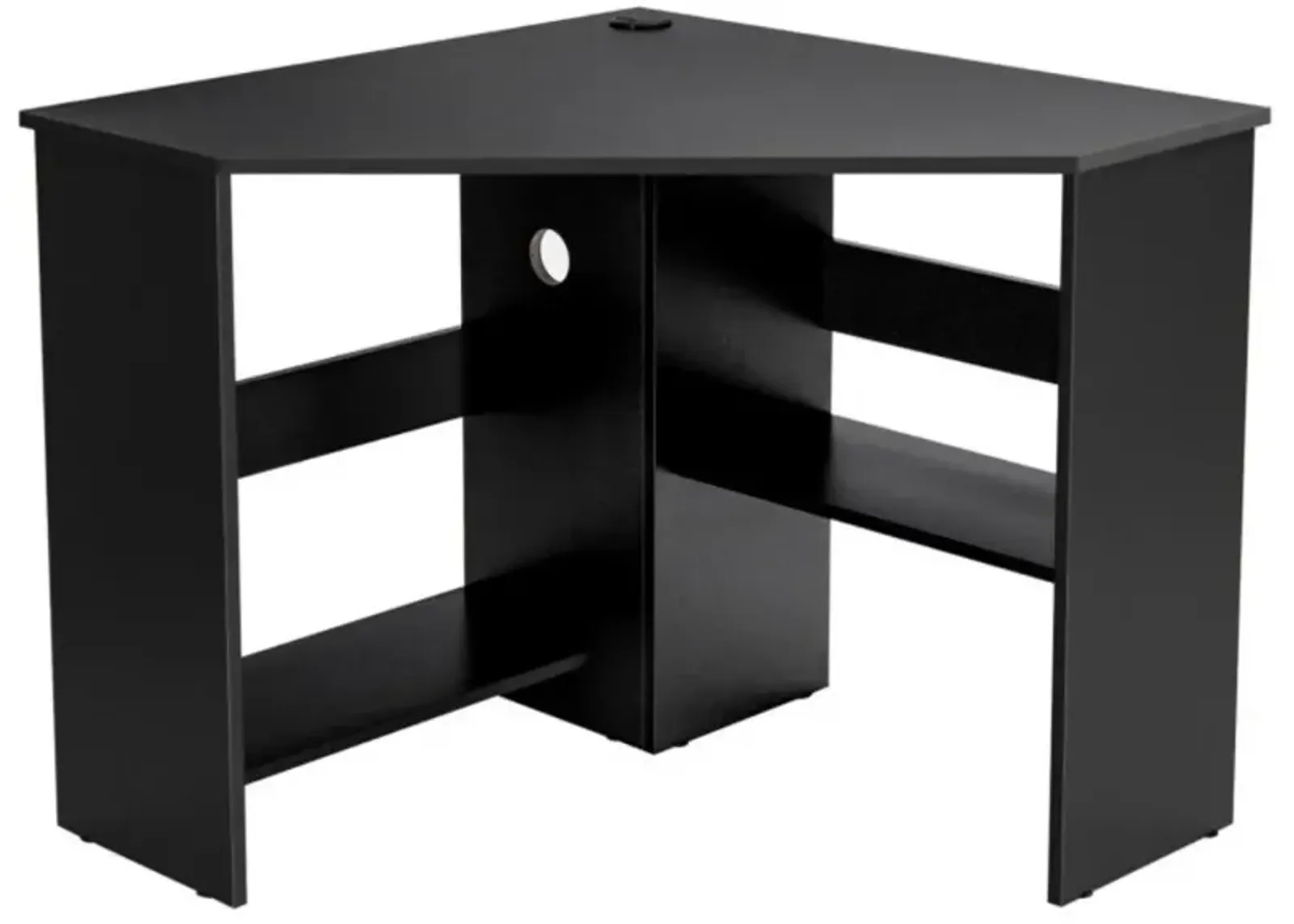 Hivvago Corner Computer Desk Triangle Writing Workstation with Storage Shelf