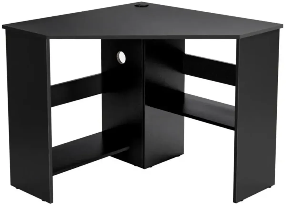 Hivvago Corner Computer Desk Triangle Writing Workstation with Storage Shelf