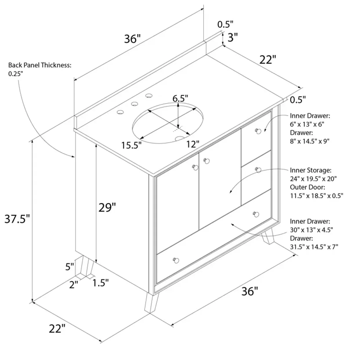 DHP Bleeker 36 Inch Bathroom Vanity