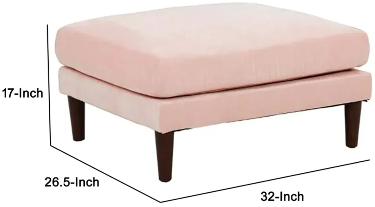 Rio 32 Inch Modular Ottoman, Box Cushion Seat, Wood Legs, Blush Pink-Benzara