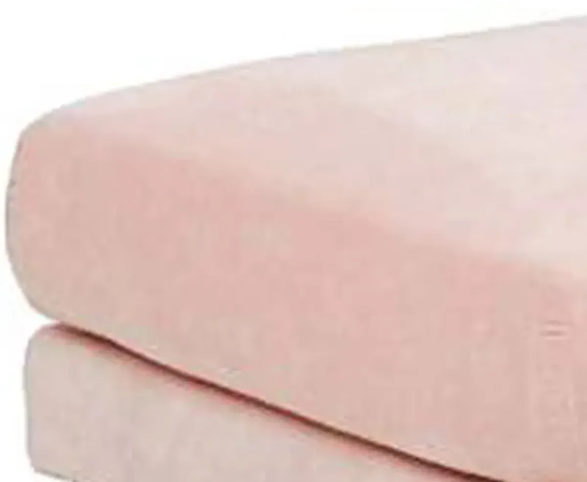 Rio 32 Inch Modular Ottoman, Box Cushion Seat, Wood Legs, Blush Pink-Benzara