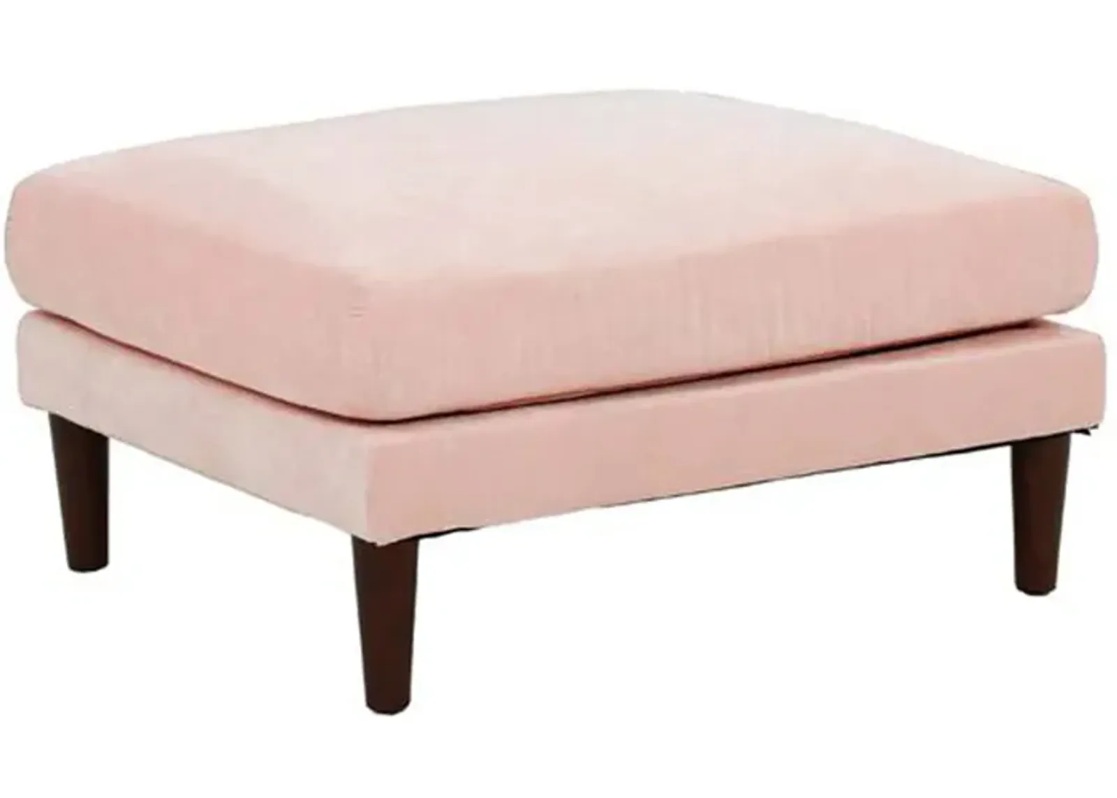 Rio 32 Inch Modular Ottoman, Box Cushion Seat, Wood Legs, Blush Pink-Benzara