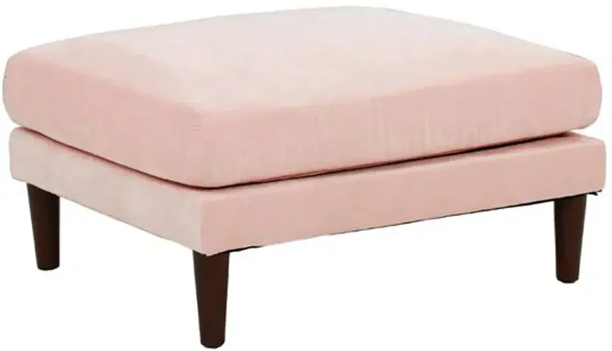 Rio 32 Inch Modular Ottoman, Box Cushion Seat, Wood Legs, Blush Pink-Benzara