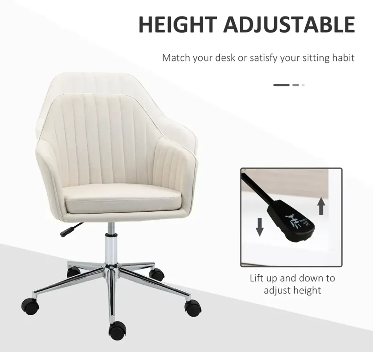 Beige Vanity Chair: Velvet Scallop Shape Swivel Office Chair