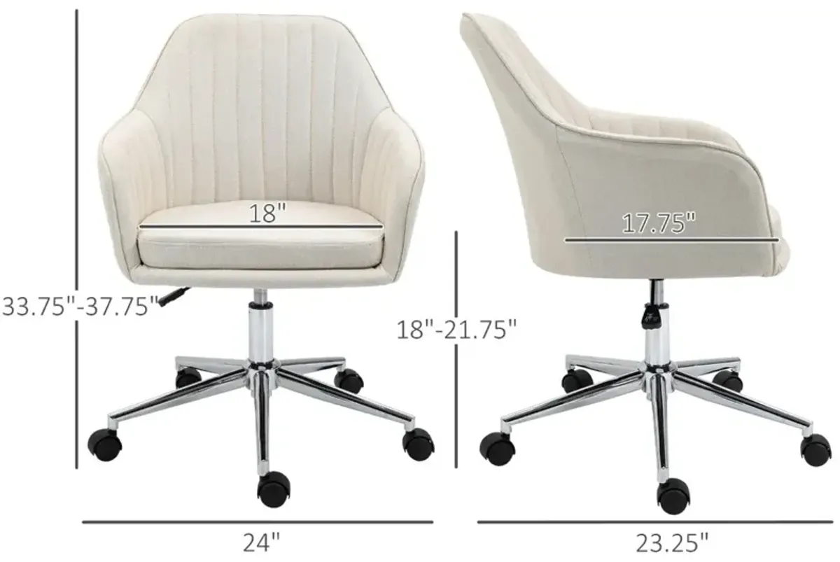 Beige Vanity Chair: Velvet Scallop Shape Swivel Office Chair