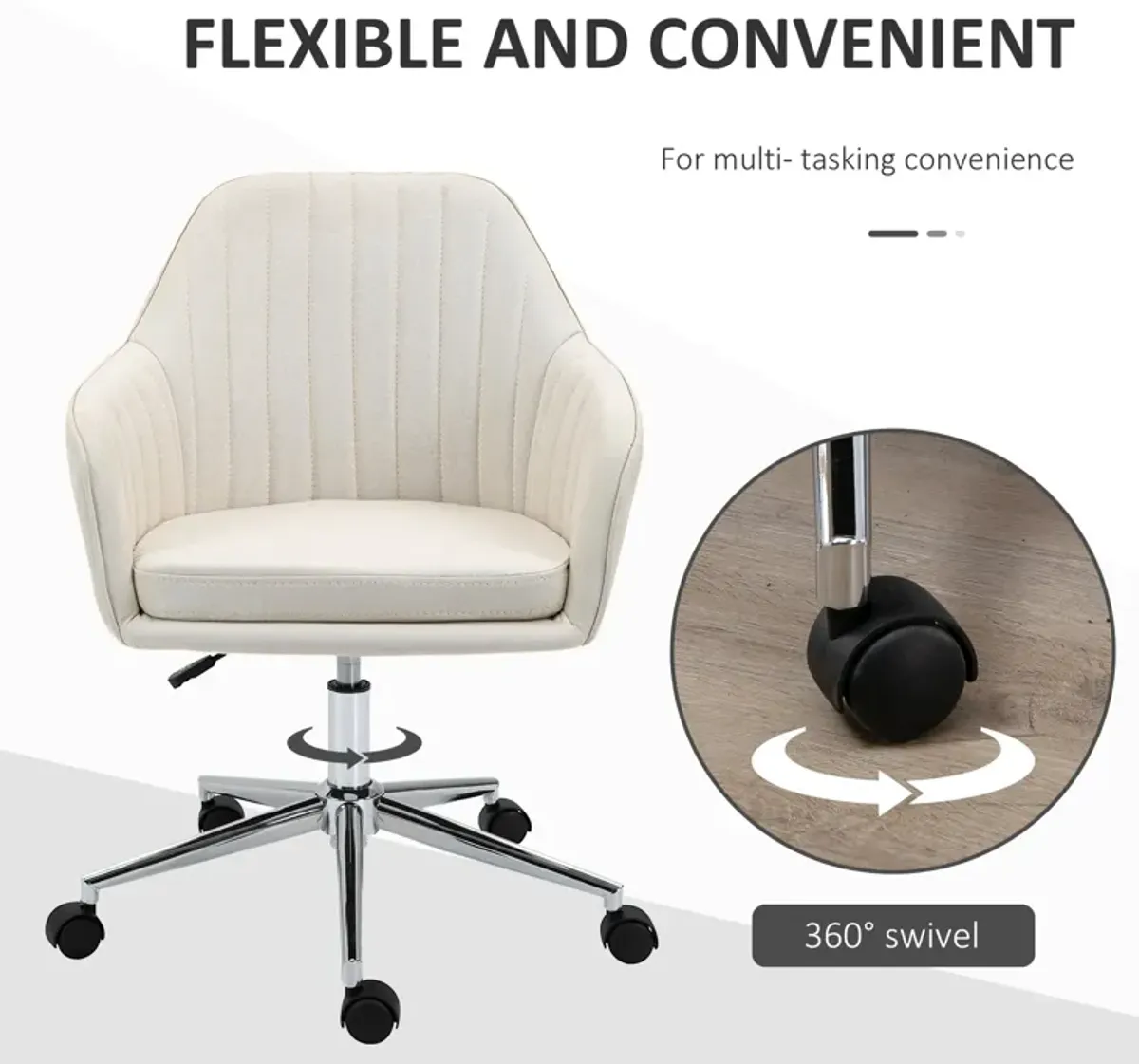 Beige Vanity Chair: Velvet Scallop Shape Swivel Office Chair