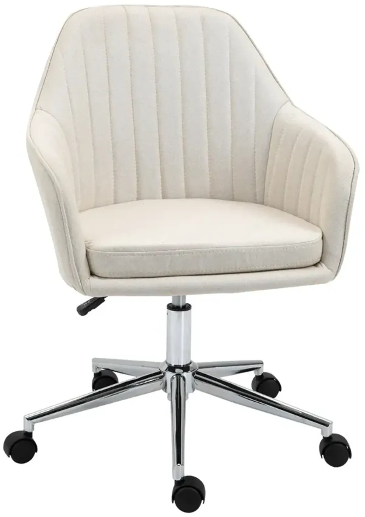 Beige Vanity Chair: Velvet Scallop Shape Swivel Office Chair