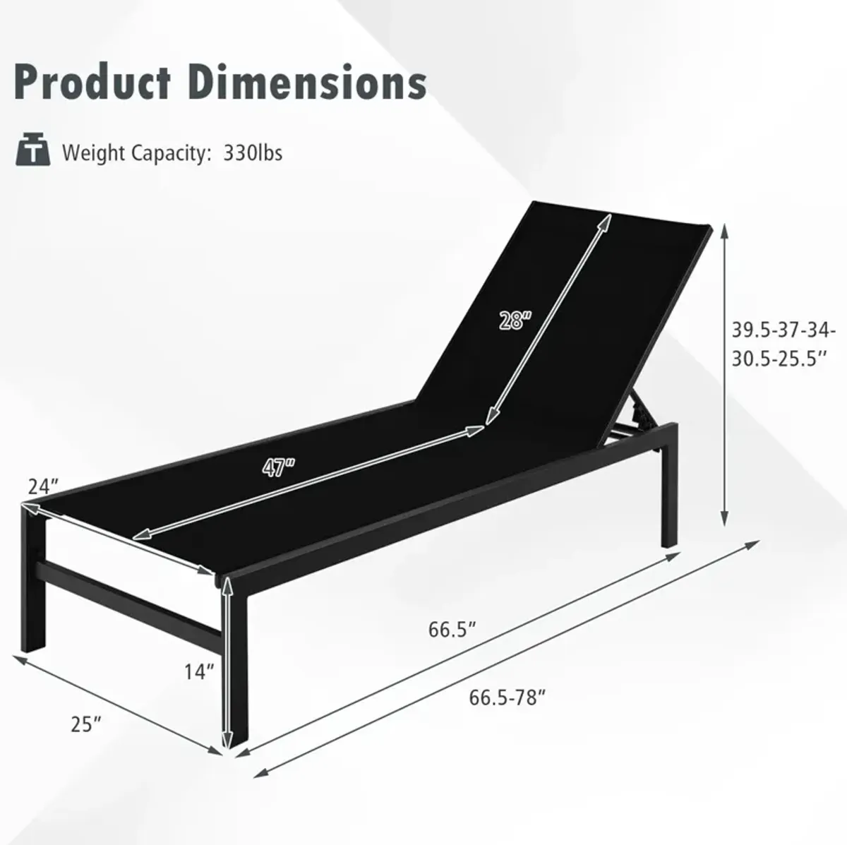 6-Position Chaise Lounge Chairs with Rustproof Aluminium Frame