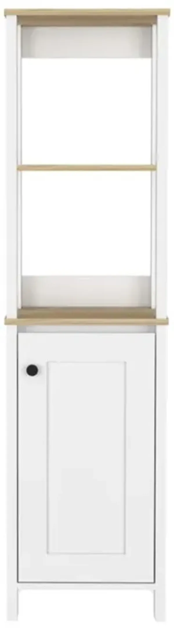 DEPOT E-SHOP New Haven Linen Single Door Cabinet, Two Interior Shelves, Two Open Shelves, Light Oak / White