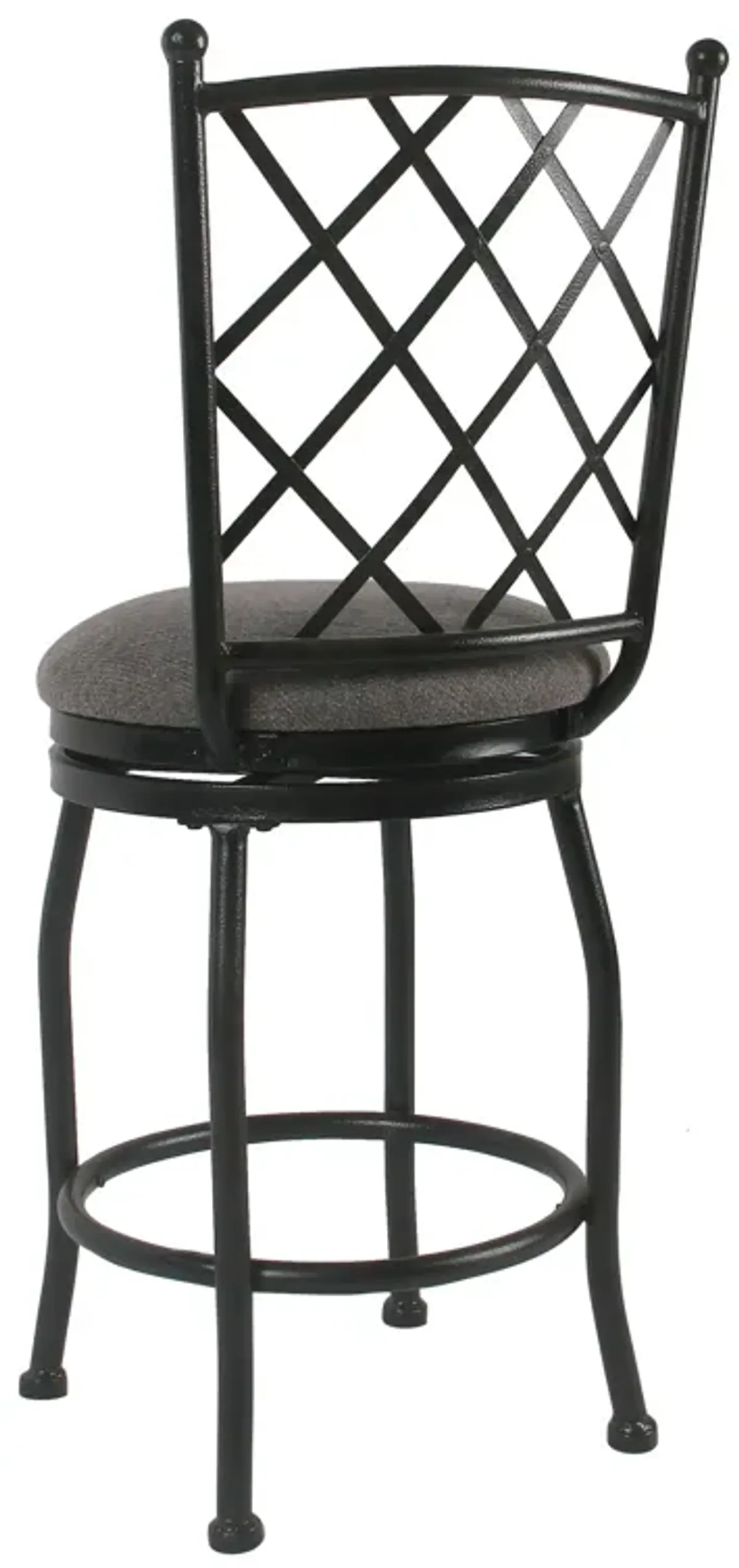 Metal Swivel Counter Height Stool with Padded Fabric Seat and Criss Cross Backrest, Gray - Benzara