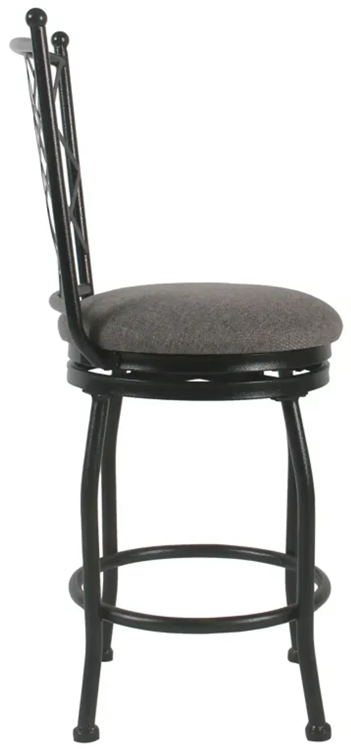 Metal Swivel Counter Height Stool with Padded Fabric Seat and Criss Cross Backrest, Gray - Benzara