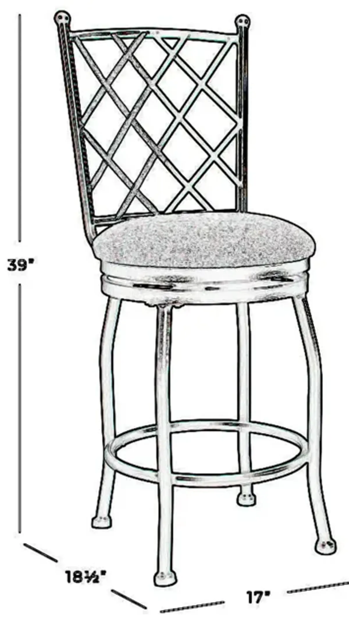 Metal Swivel Counter Height Stool with Padded Fabric Seat and Criss Cross Backrest, Gray - Benzara