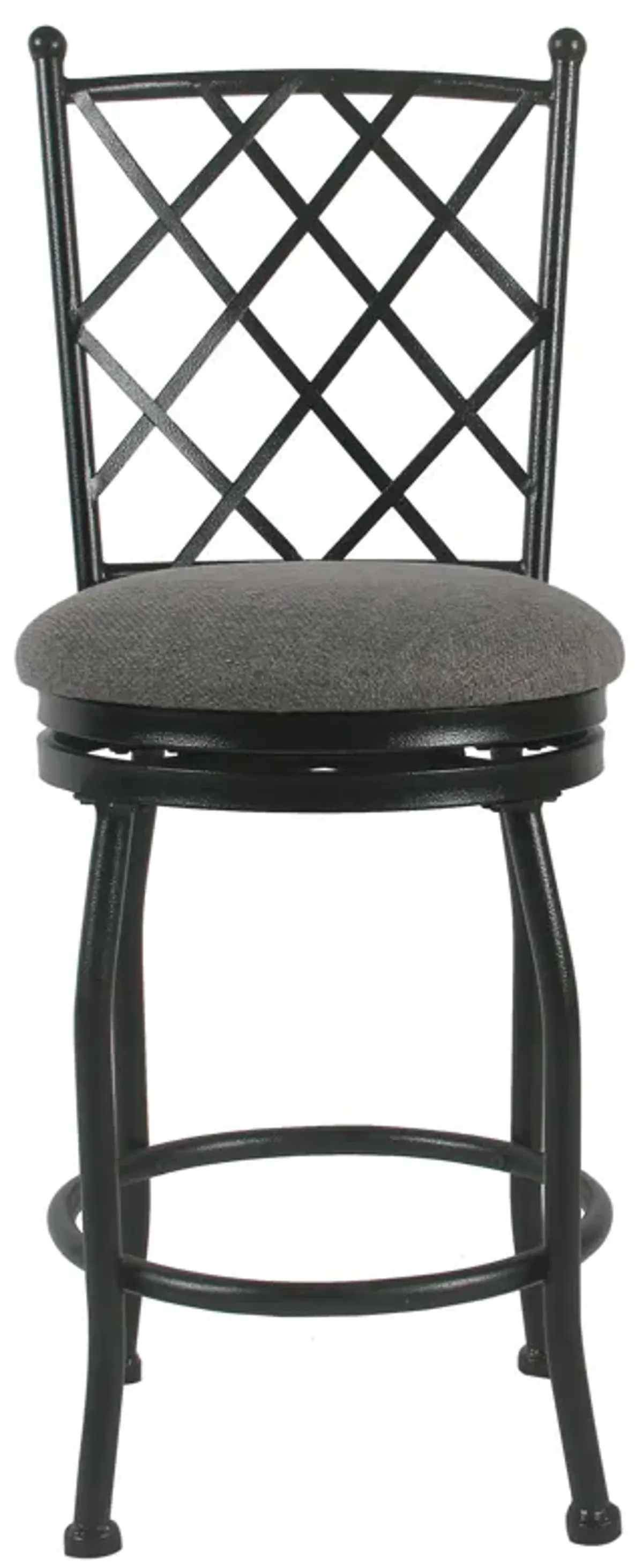 Metal Swivel Counter Height Stool with Padded Fabric Seat and Criss Cross Backrest, Gray - Benzara