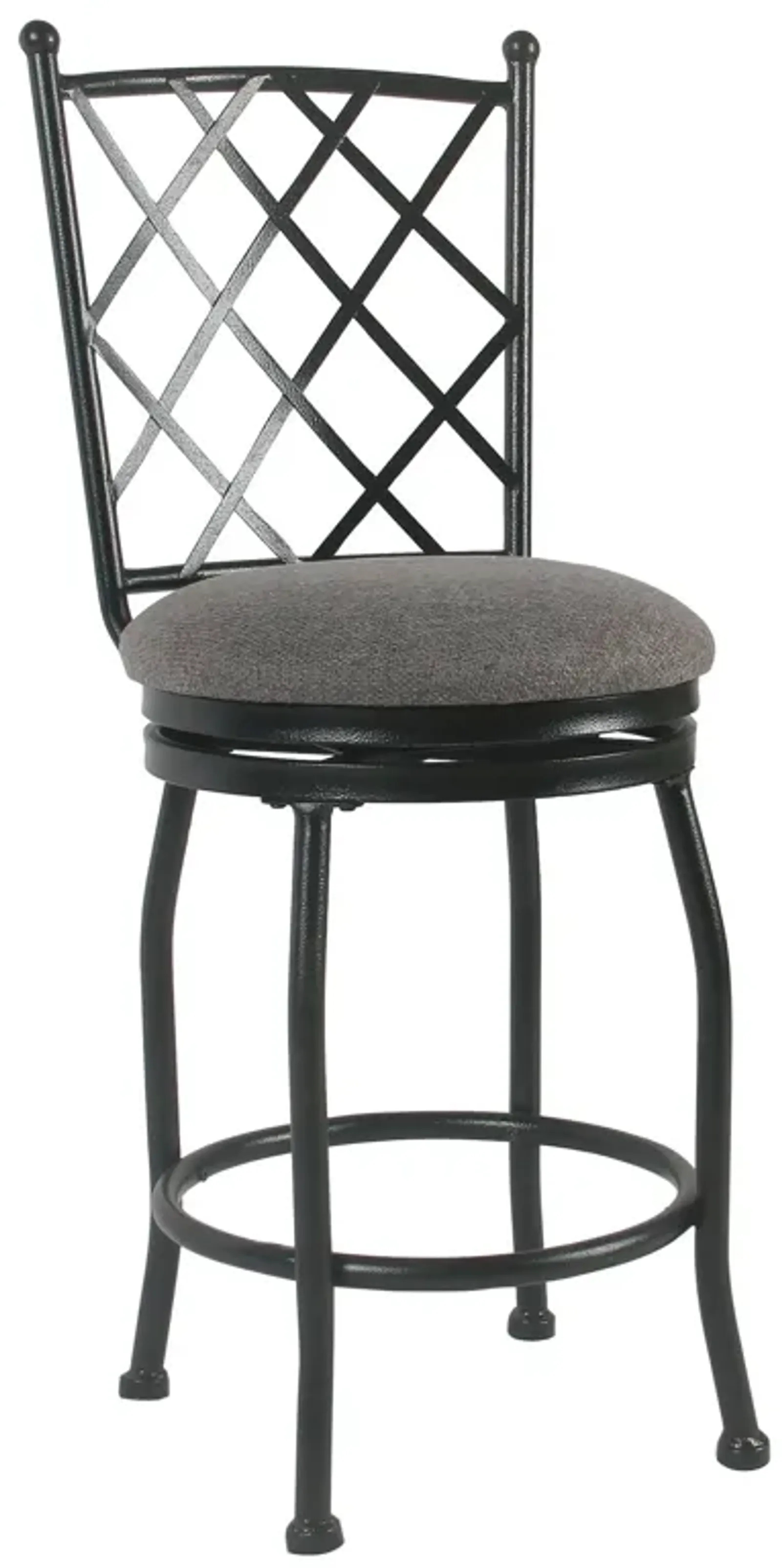 Metal Swivel Counter Height Stool with Padded Fabric Seat and Criss Cross Backrest, Gray - Benzara