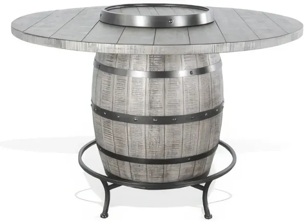 Zeka Counter Pub Dining Table, Gray Barrel Base w Lazy Susan, 54 Inch - Benzara