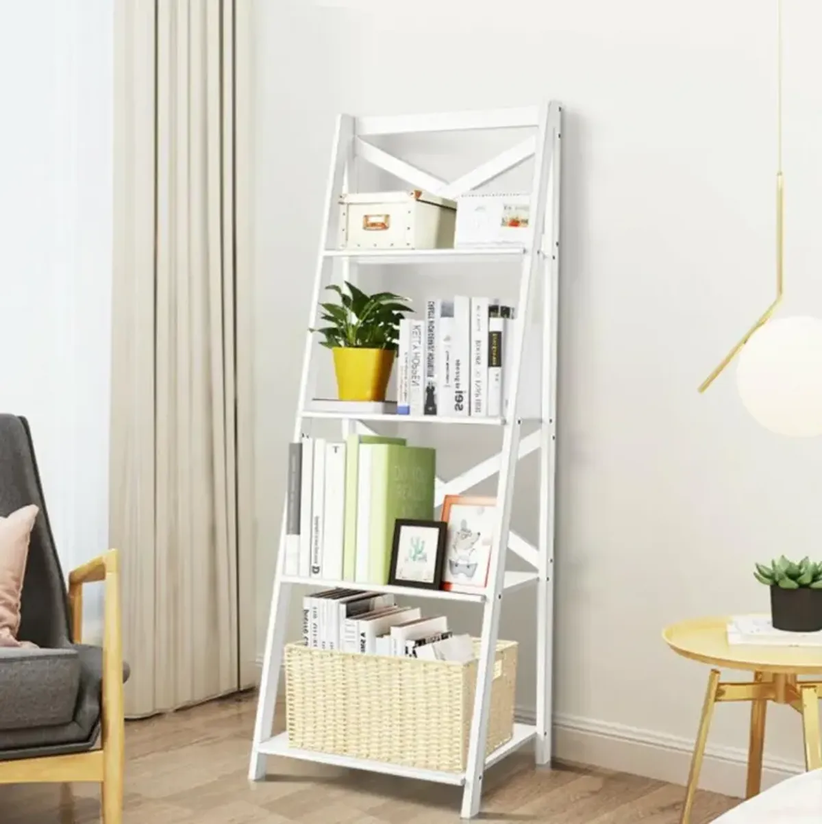 Hivvago 4-Tier Leaning Free Standing Ladder Shelf Bookcase Display Shelf