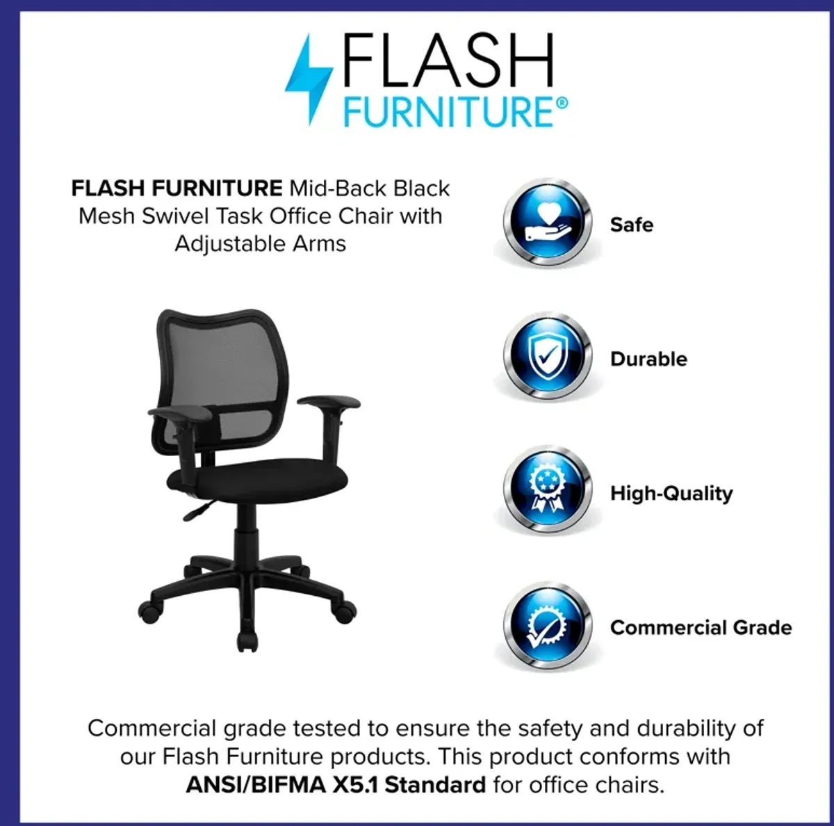 Alber Mid-Back Mesh Swivel Task Office Chair with Adjustable Arms