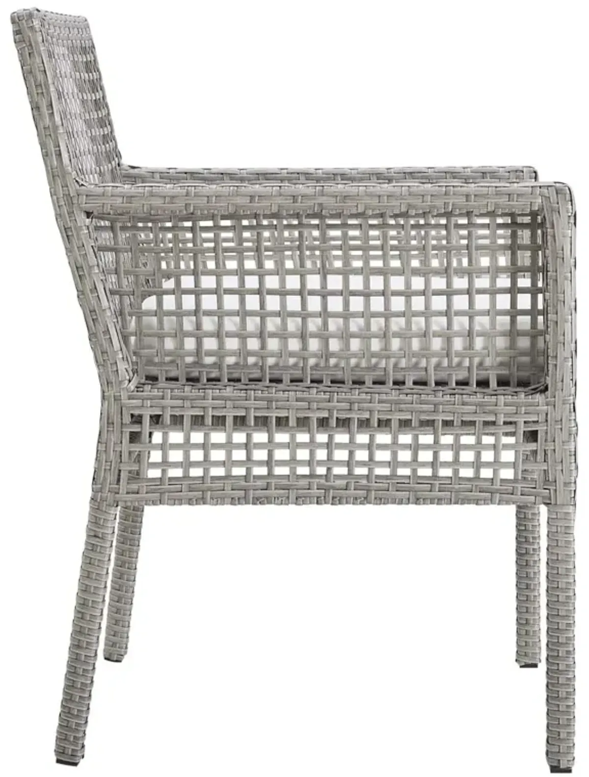 Modway Aura Wicker Rattan Outdoor Patio Dining Arm Chair with Cushion in Gray White