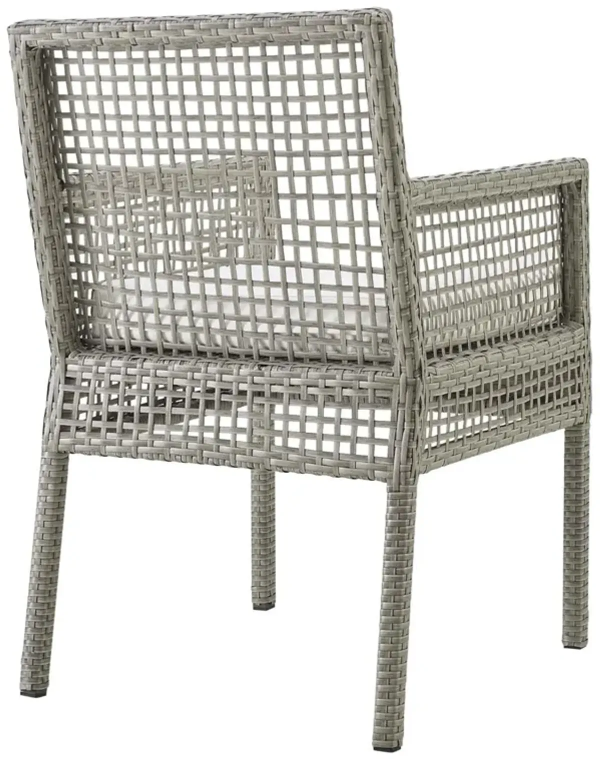 Modway Aura Wicker Rattan Outdoor Patio Dining Arm Chair with Cushion in Gray White