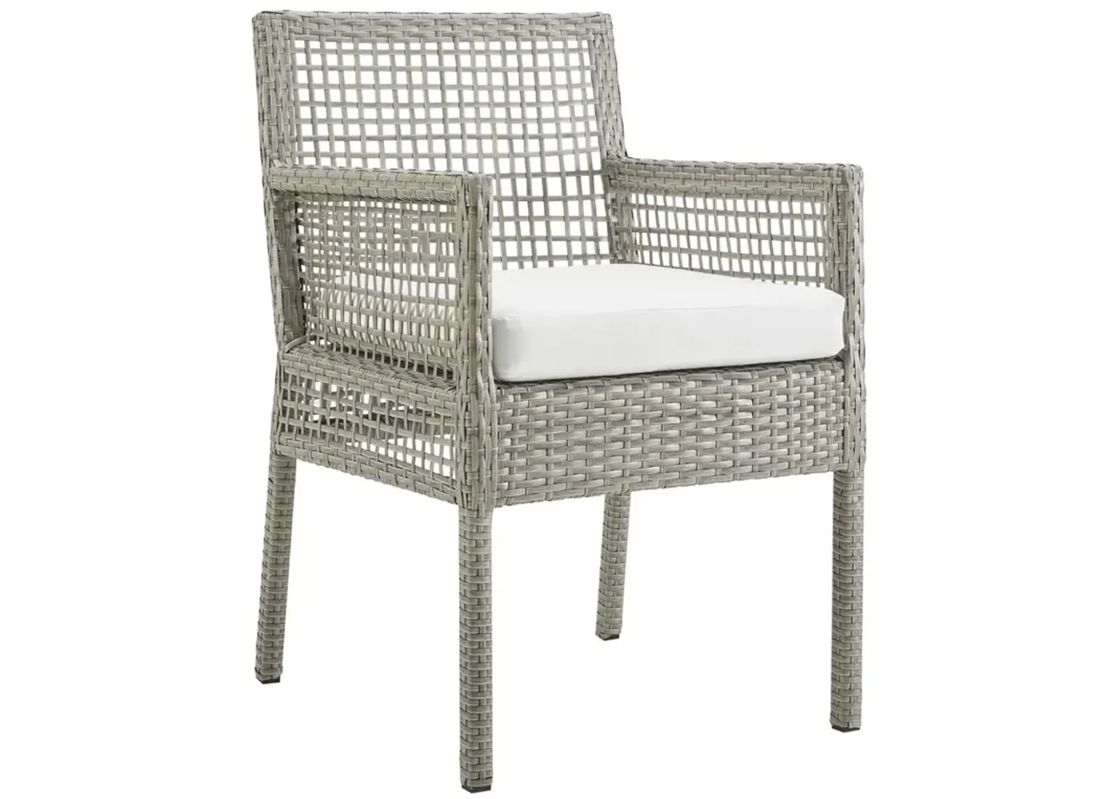 Modway Aura Wicker Rattan Outdoor Patio Dining Arm Chair with Cushion in Gray White