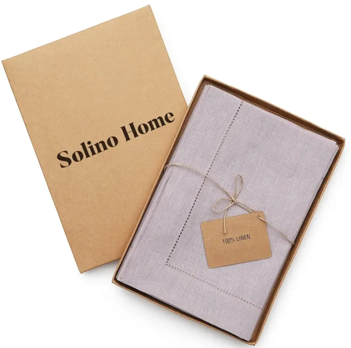 Solino Home 100% Pure Linen Dinner Napkins 20 x 20 Inch Set of 6 | Classic Hemstitch