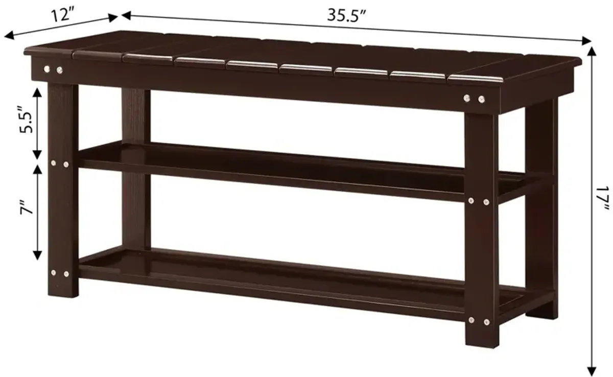 QuikFurn Espresso Brown Wood 2-Shelf Shoe Rack Storage Bench For Entryway or Closet